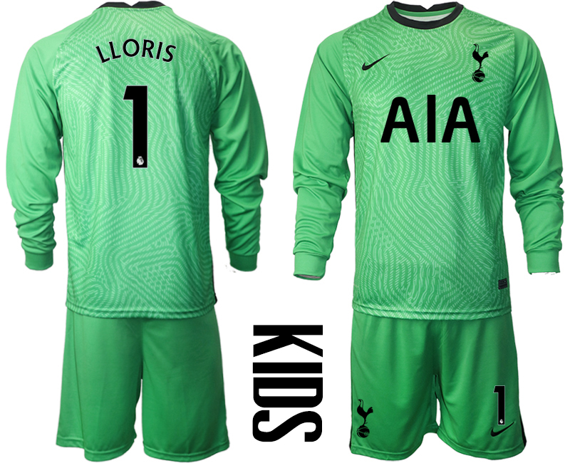 Cheap 2021 Tottenham Hotspur green goalkeeper long sleeve youth 1 soccer jerseys